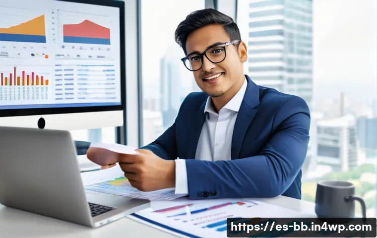 비상 재무계획의 투자 원칙 - A professional Latin American financial advisor sitting at a modern desk in a bright office, surroun...
