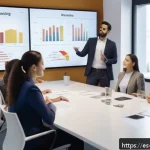 Home 20 비상 재무계획의 실질적인 적용 사례 - A modern office scene showing a diverse team of Spanish-speaking professionals in business casual at...