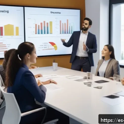 Home 32 비상 재무계획의 실질적인 적용 사례 - A modern office scene showing a diverse team of Spanish-speaking professionals in business casual at...