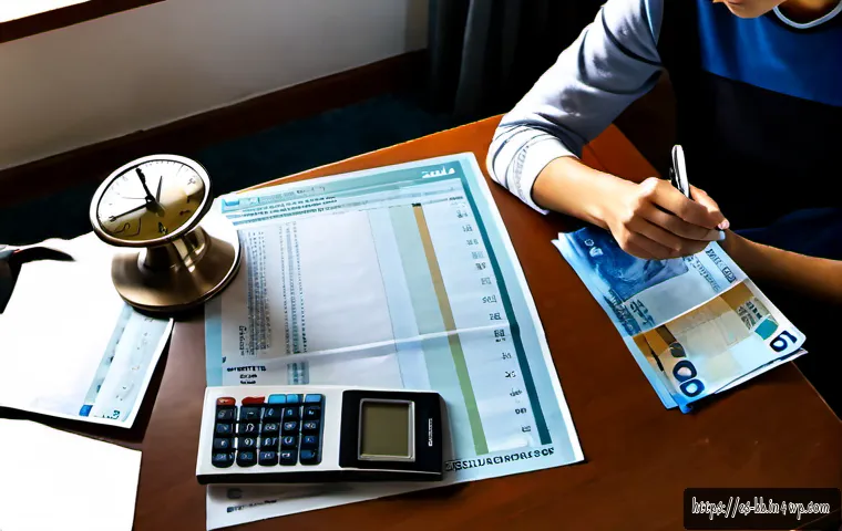Home 15 비상 재무계획의 적시성 확보 방법 - Photorealistic overhead view of a Spanish family’s emergency financial planning desk, a middle-aged ...