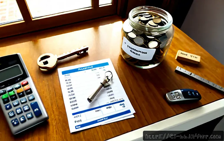 Home 15 비상 재무계획의 자산 및 부채 균형 - Photorealistic overhead view of a Spanish-speaking family financial planning desk, neatly balanced e...